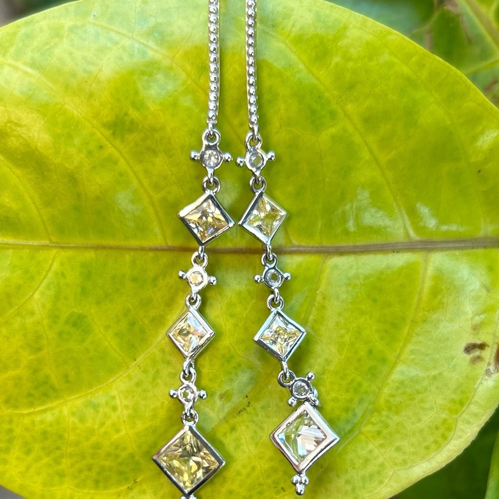 Judith Ripka 6ctw Square Canary Bella Luce Rhodium Over Silver Long Earrings